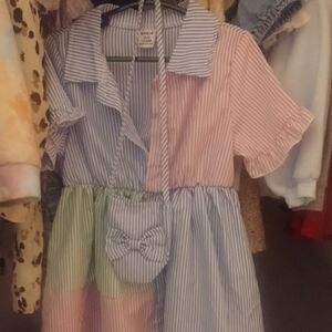 Striped Multicolor Dress with Bow Accent